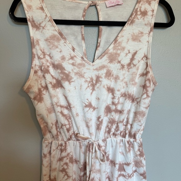 Pink Lily Women's Tie-Dye Jumpsuit - Cream and Pink Size Medium - Picture 4 of 10